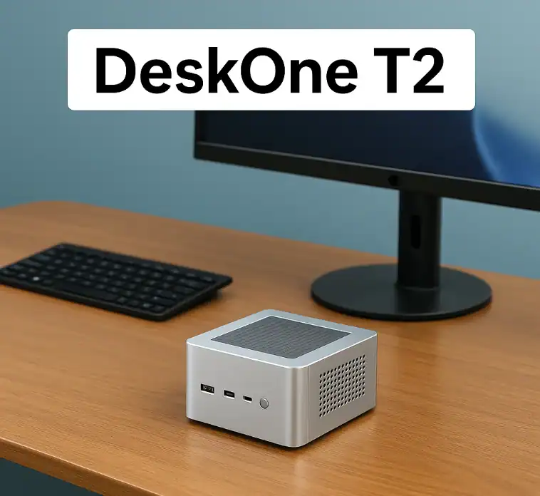 Suitable for compact workspace setups, the XYUltra DeskOne T2 mini PC offers powerful performance in a small, sleek design perfect for home and office use.