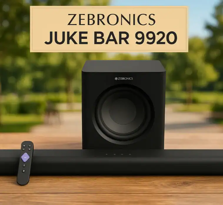 ZEBRONICS JUKE BAR 9920 wireless soundbar with subwoofer, ideal for home theater audio, compact design, enhanced sound quality, and Bluetooth connectivity, perfect for immersive entertainment experiences.
